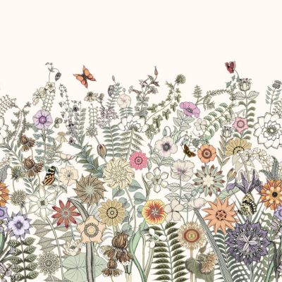 Estahome Flowers and Butterflies Photo Wallpaper - 2.5 x 2.79 m - Green / Orange / Purple