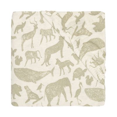 Jollein Jersey Animals Fitted Sheet - Olive Green